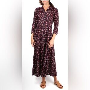 Xirena‎ Dalton Shirt Dress Womens Navy Blue Pink Long Sleeve Floral Maxi M
